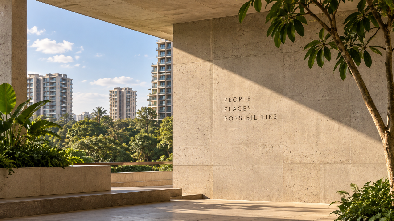 Open residential terrace overlooking greenery and the Bengaluru skyline