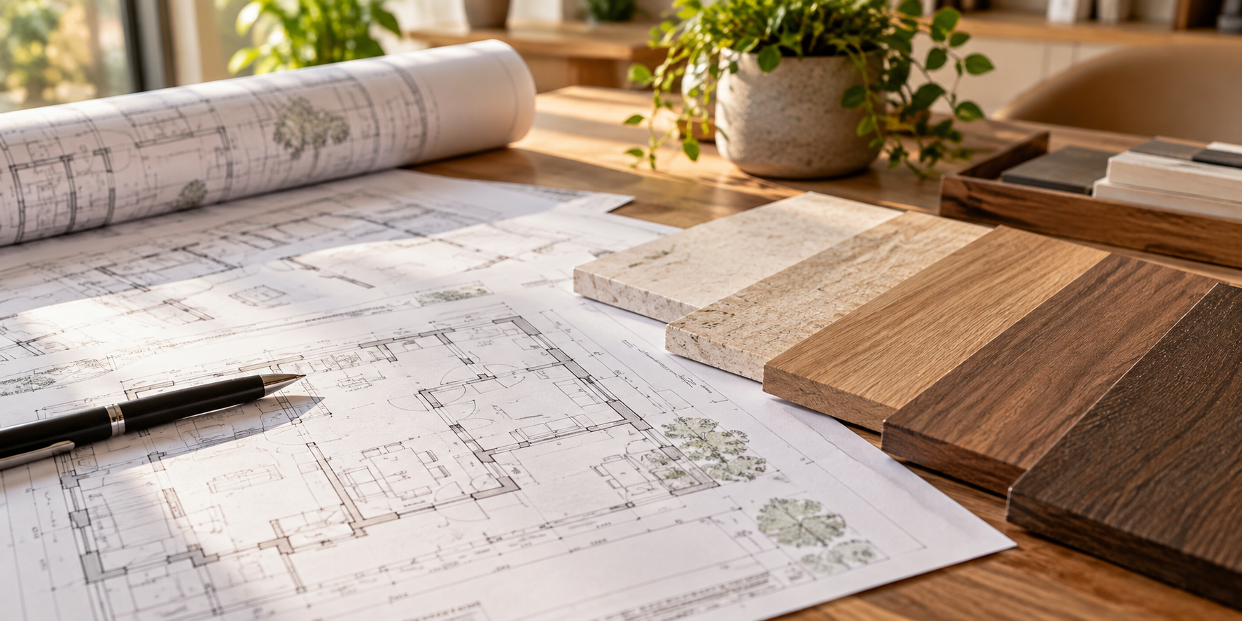 Architectural plans and material samples