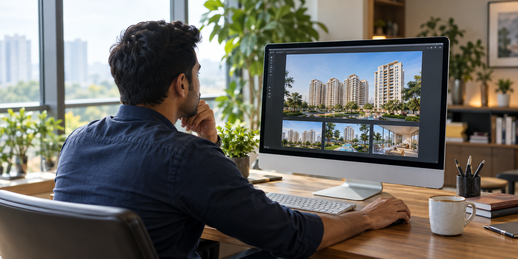 Marketing professional reviewing residential project communication