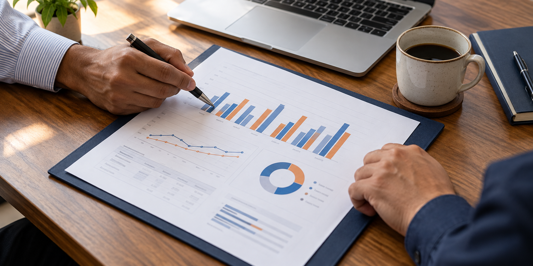 Consultants reviewing sales and marketing performance